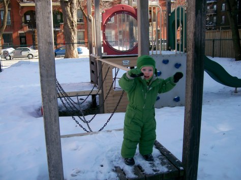 eli waving from snowy platform