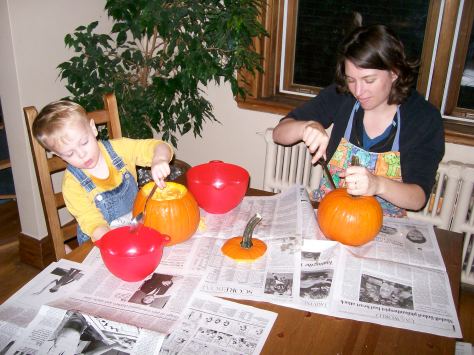 Elijah and Mummy with pumpkins